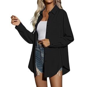 Hotouch Women Oversized Button Down Shirt in Black, Size XXL​​​